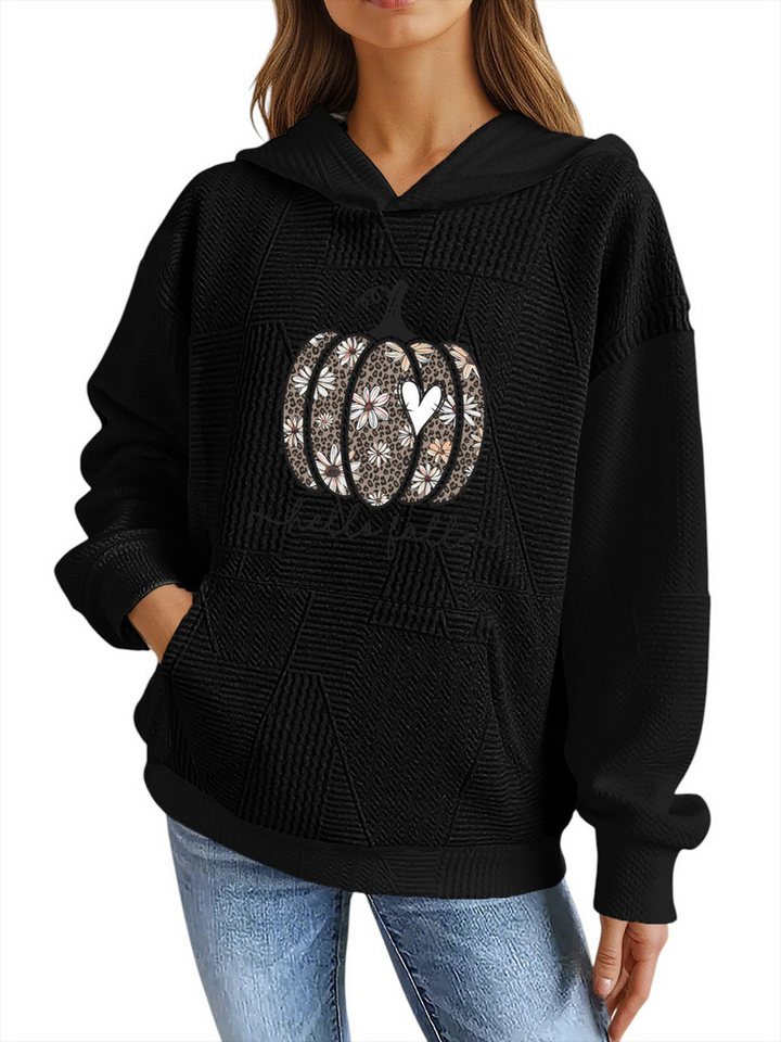 PYLIKE Hoodie Damen Kapuzenpullover mit Kürbis Print Wärmend mit Großtasche Strukturierte Stoffe,Lässiger Streetstyle für den Winter von PYLIKE