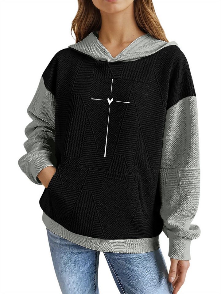 PYLIKE Hoodie Damen Print Hoodie mit großer Tasche und Farbblock-Spleißen Strukturierte Stoffe,Lässiger Streetstyle für den Winter PYLIKE Hoodie Damen Print Hoodie mit großer Tasche und Farbblock-Spleißen Strukturierte Stoffe,Lässiger Streetstyle für den Winter von PYLIKE