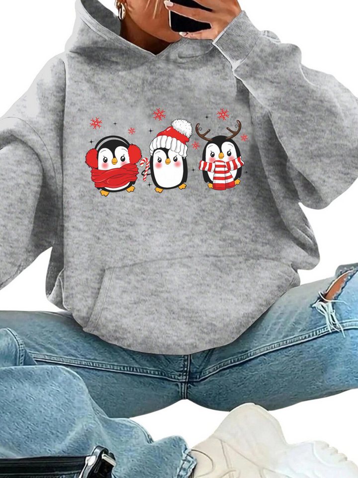 PYLIKE Hoodie Damen Print Wintermode Hoodie Fleecepullover mit Große Tasche Weihnachts-Sonderanfertigungen von PYLIKE