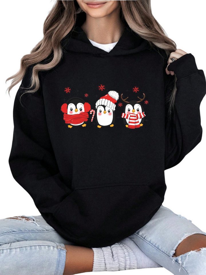PYLIKE Hoodie Damen Print Wintermode Hoodie Fleecepullover mit Große Tasche Weihnachts-Sonderanfertigungen von PYLIKE
