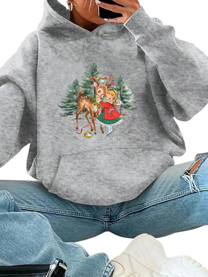 PYLIKE Hoodie Damen Wärmend Kapuzenpullover mit Weihnachten Print mit Großtasche Weihnachten Streetstyle für den Winter von PYLIKE