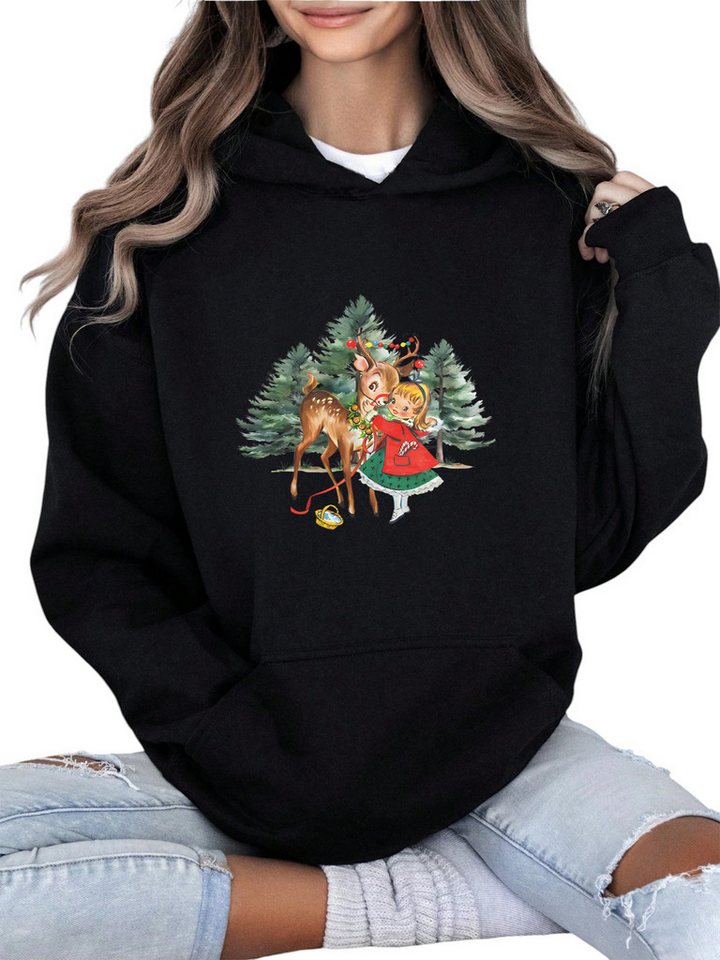 PYLIKE Hoodie Damen Wärmend Kapuzenpullover mit Weihnachten Print mit Großtasche Weihnachten Streetstyle für den Winter PYLIKE Hoodie Damen Wärmend Kapuzenpullover mit Weihnachten Print mit Großtasche Weihnachten Streetstyle für den Winter von PYLIKE