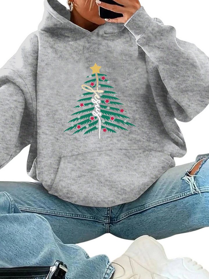 PYLIKE Hoodie Damen Weihnachten Print Hoodie aus kuscheligem Fleece mit Tasche Weihnachts-Sonderanfertigungen von PYLIKE