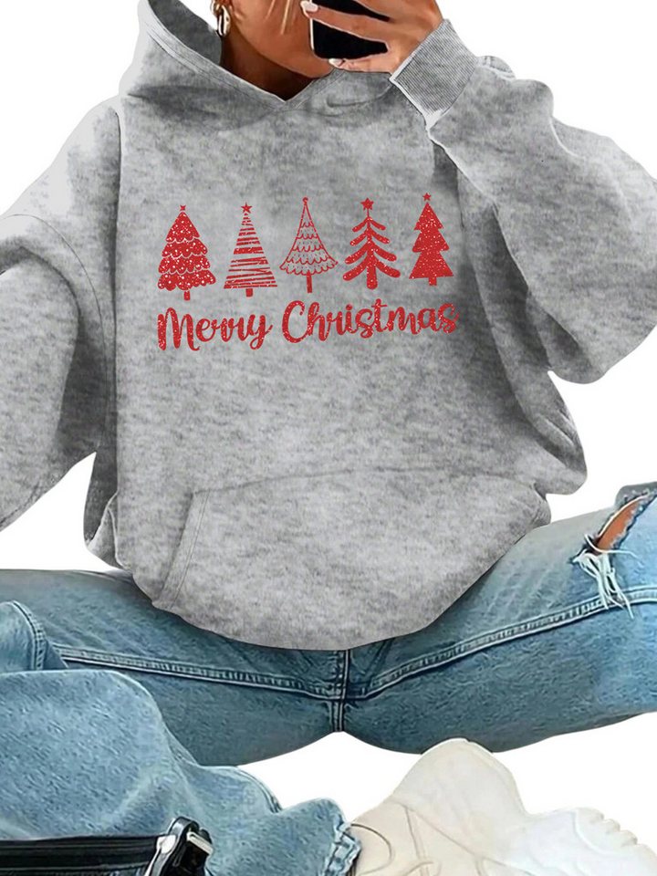 PYLIKE Hoodie Damen Winterhoodie Fleece Festlich,Print und großer Tasche Weihnachts-Sonderanfertigungen von PYLIKE
