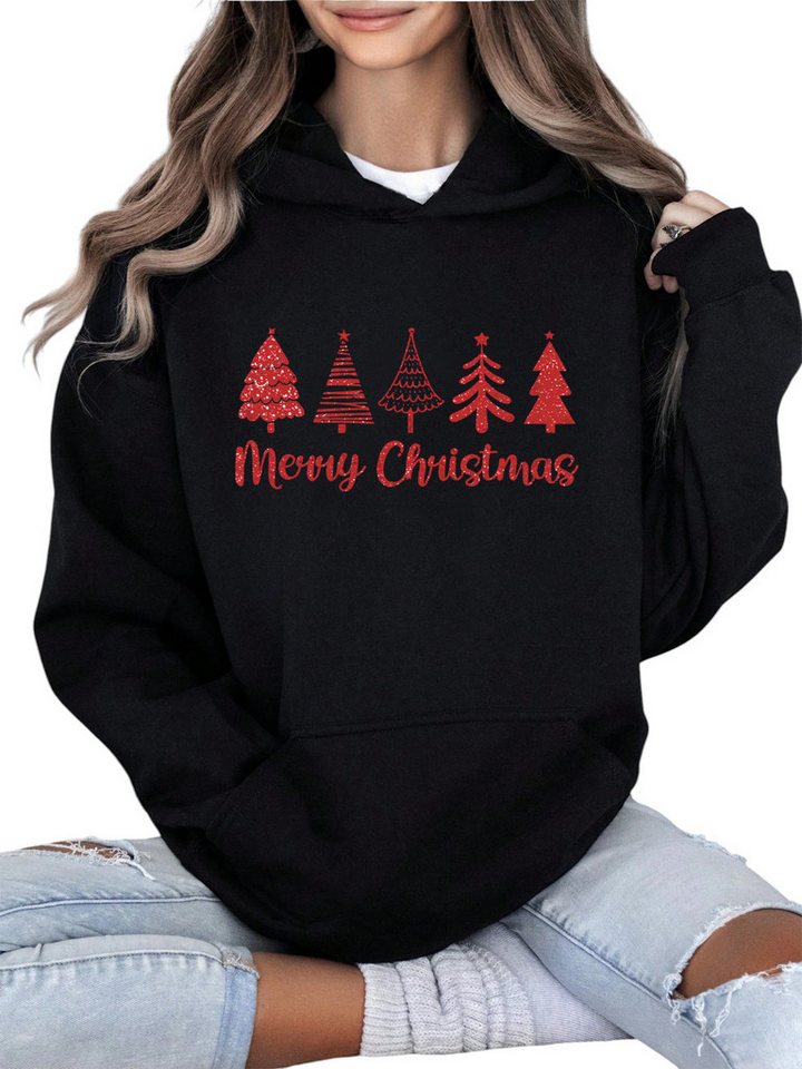 PYLIKE Hoodie Damen Winterhoodie Fleece Festlich,Print und großer Tasche Weihnachts-Sonderanfertigungen von PYLIKE