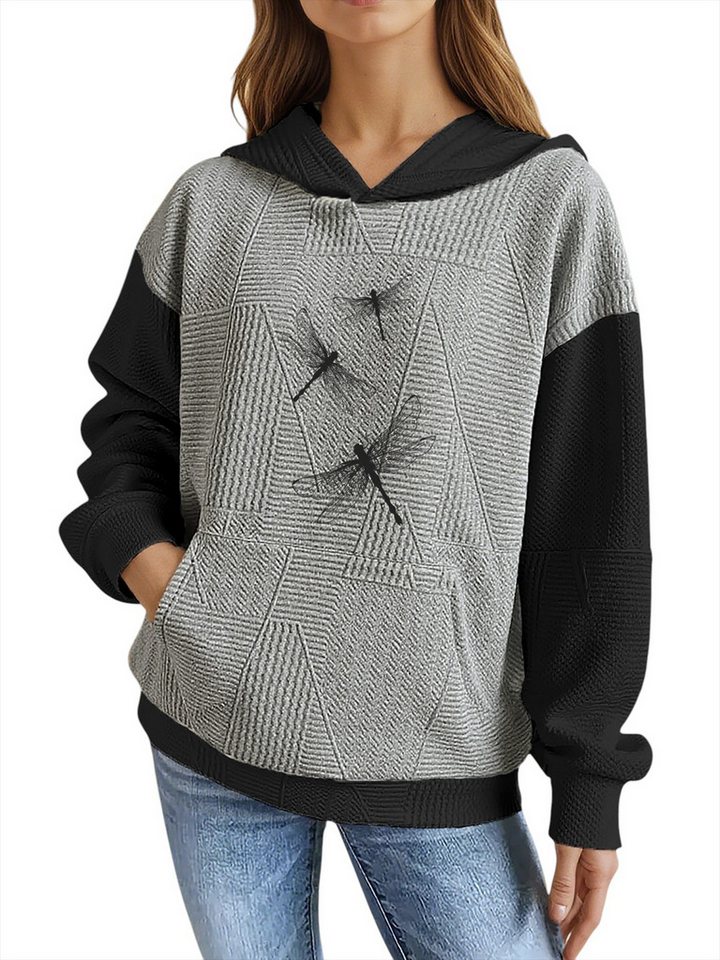 PYLIKE Hoodie Damen Winterhoodie casual mit Libelle Print und großer Tasche Strukturierte Stoffe,Lässiger Streetstyle für den Winter PYLIKE Hoodie Damen Winterhoodie casual mit Libelle Print und großer Tasche Strukturierte Stoffe,Lässiger Streetstyle für den Winter von PYLIKE