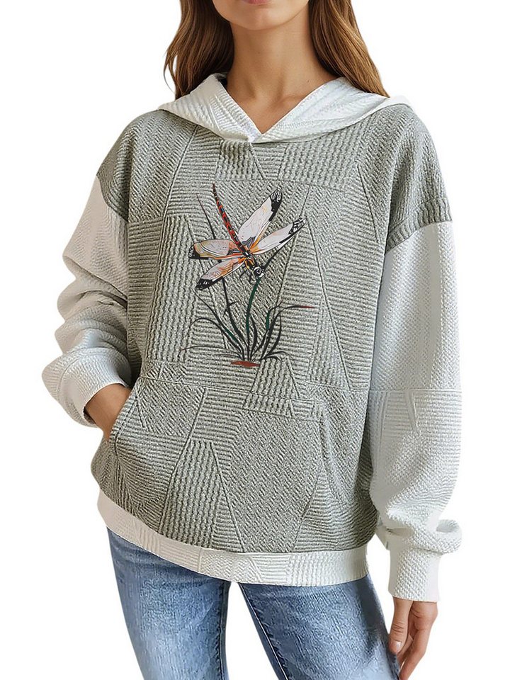 PYLIKE Hoodie Damen Winterhoodie mit Libelle Print und großer Tasche Strukturierte Stoffe,Lässiger Streetstyle für den Winter PYLIKE Hoodie Damen Winterhoodie mit Libelle Print und großer Tasche Strukturierte Stoffe,Lässiger Streetstyle für den Winter von PYLIKE