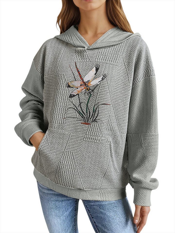 PYLIKE Hoodie Damen Winterhoodie mit Libelle Print und großer Tasche Strukturierte Stoffe,Lässiger Streetstyle für den Winter PYLIKE Hoodie Damen Winterhoodie mit Libelle Print und großer Tasche Strukturierte Stoffe,Lässiger Streetstyle für den Winter von PYLIKE
