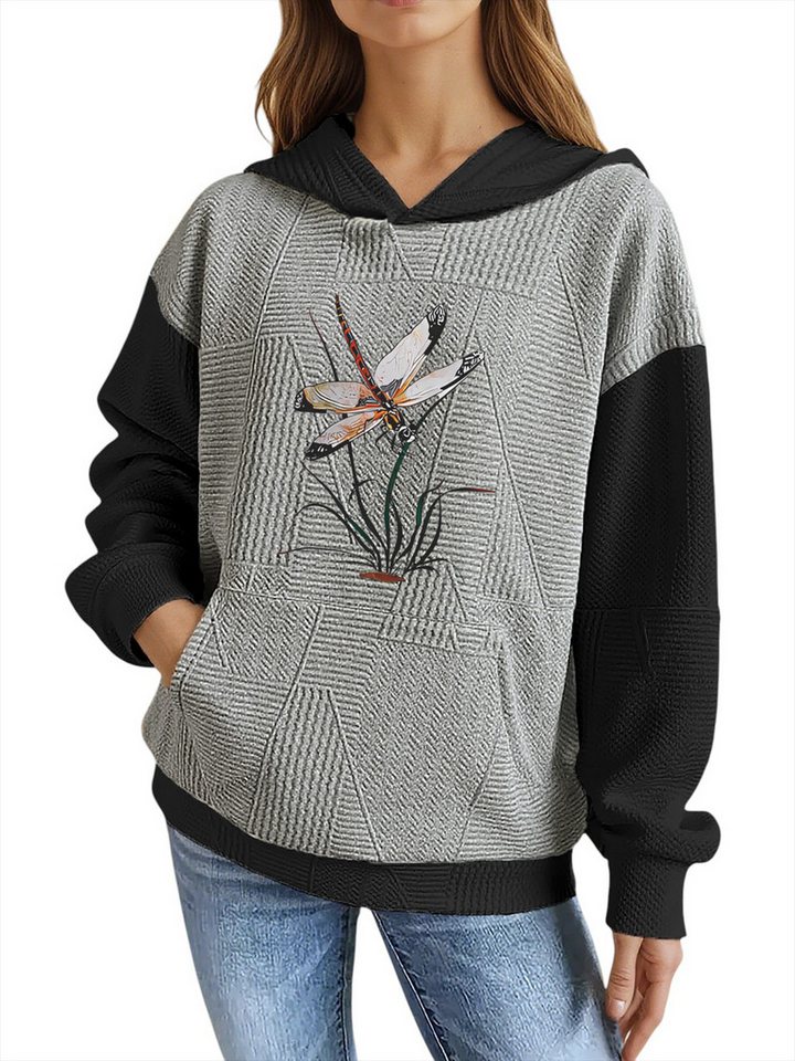 PYLIKE Hoodie Damen Winterhoodie mit Libelle Print und großer Tasche Strukturierte Stoffe,Lässiger Streetstyle für den Winter PYLIKE Hoodie Damen Winterhoodie mit Libelle Print und großer Tasche Strukturierte Stoffe,Lässiger Streetstyle für den Winter von PYLIKE