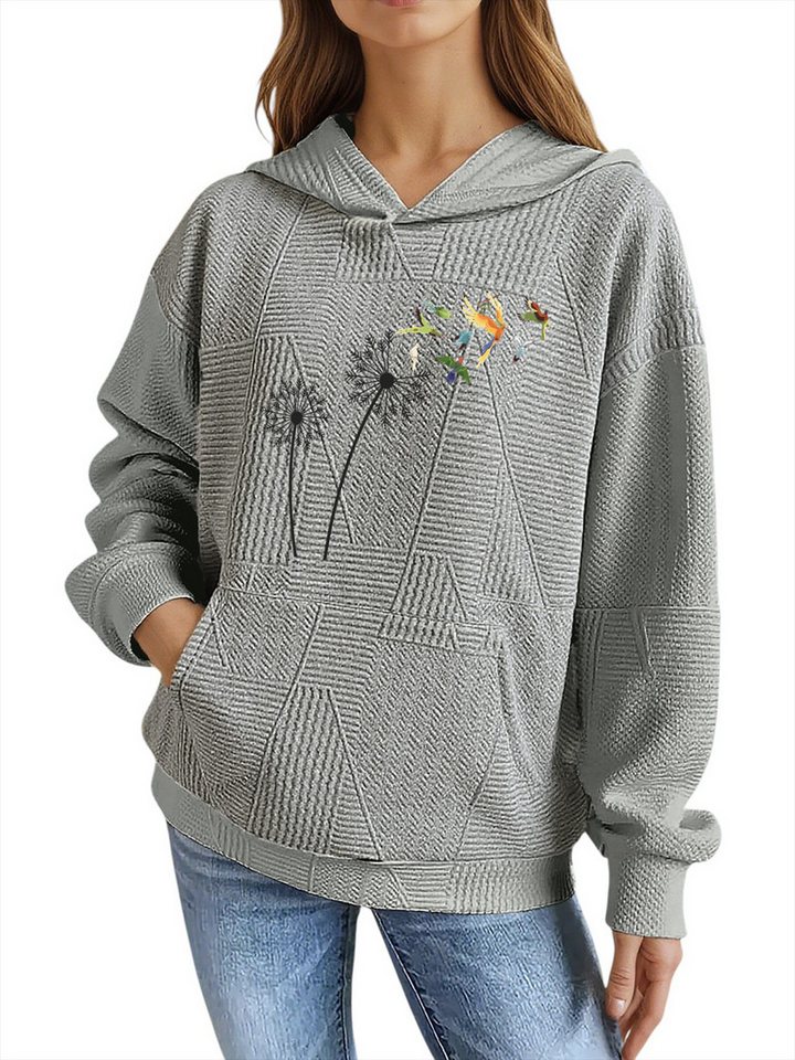 PYLIKE Hoodie Damen Wintermode Hoodie mit Löwenzahn Print, Große Tasche Strukturierte Stoffe,Lässiger Streetstyle für den Winter PYLIKE Hoodie Damen Wintermode Hoodie mit Löwenzahn Print, Große Tasche Strukturierte Stoffe,Lässiger Streetstyle für den Winter von PYLIKE