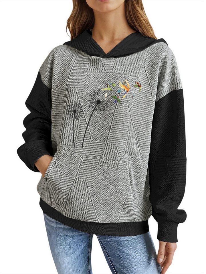 PYLIKE Hoodie Damen Wintermode Hoodie mit Löwenzahn Print, Große Tasche Strukturierte Stoffe,Lässiger Streetstyle für den Winter PYLIKE Hoodie Damen Wintermode Hoodie mit Löwenzahn Print, Große Tasche Strukturierte Stoffe,Lässiger Streetstyle für den Winter von PYLIKE