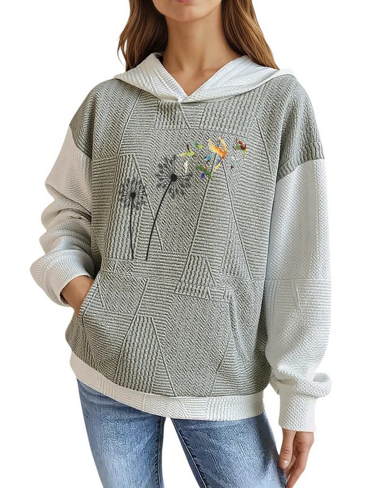 PYLIKE Hoodie Damen Wintermode Hoodie mit Löwenzahn Print, Große Tasche Strukturierte Stoffe,Lässiger Streetstyle für den Winter PYLIKE Hoodie Damen Wintermode Hoodie mit Löwenzahn Print, Große Tasche Strukturierte Stoffe,Lässiger Streetstyle für den Winter von PYLIKE