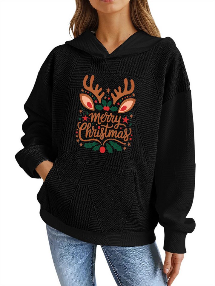 PYLIKE Hoodie Hoodie für Damen mit Farbblock-Weihnachten Druck & Großtaschen Strukturierte Stoffe,Festlich Streetstyle für den Winter von PYLIKE