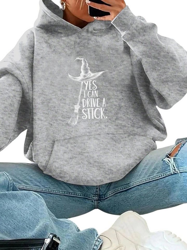 PYLIKE Hoodie Oversized Print Damen Fleece Kapuzenpullover mit großer Tasche Lässiger Streetstyle für den Winter von PYLIKE