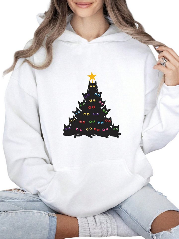 PYLIKE Hoodie Weihnachten Print Damen Fleece Kapuzenpullover mit großer Tasche Weihnachten Streetstyle für den Winter von PYLIKE