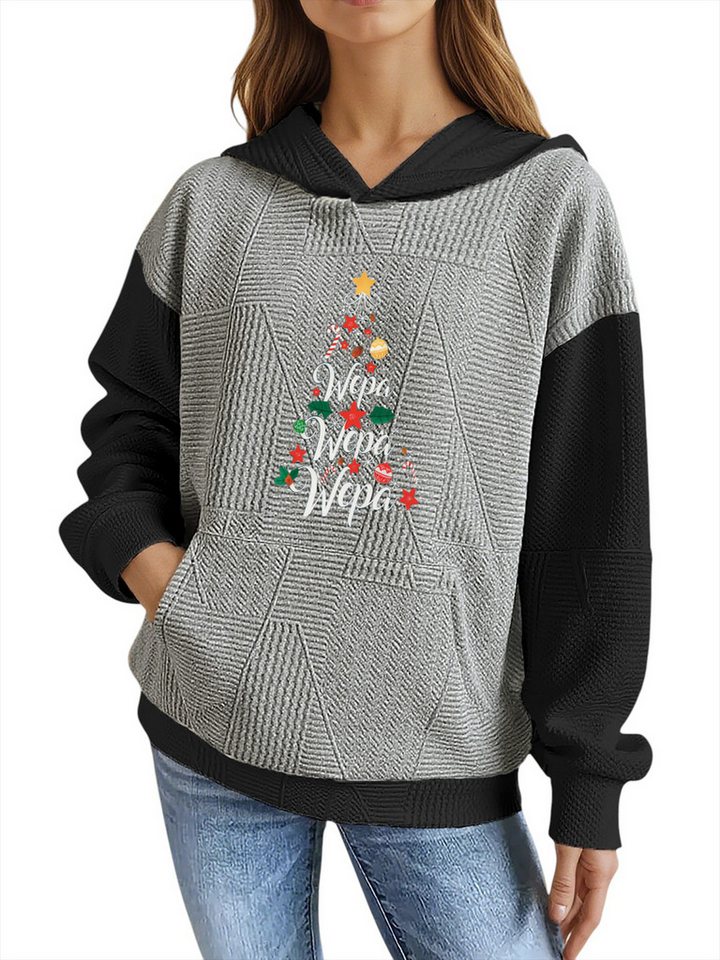 PYLIKE Hoodie Weihnachten Weicher Winter-Hoodie für Damen mit Großtaschen und Print Strukturierte Stoffe,Lässiger Streetstyle für den Winter von PYLIKE