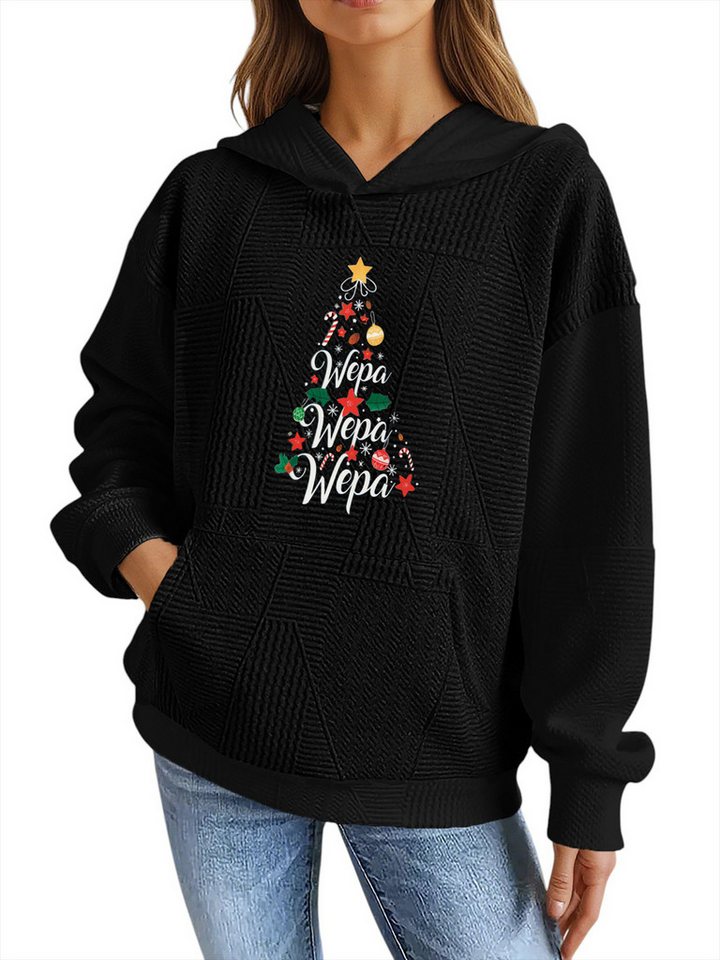 PYLIKE Hoodie Weihnachten Weicher Winter-Hoodie für Damen mit Großtaschen und Print Strukturierte Stoffe,Lässiger Streetstyle für den Winter von PYLIKE