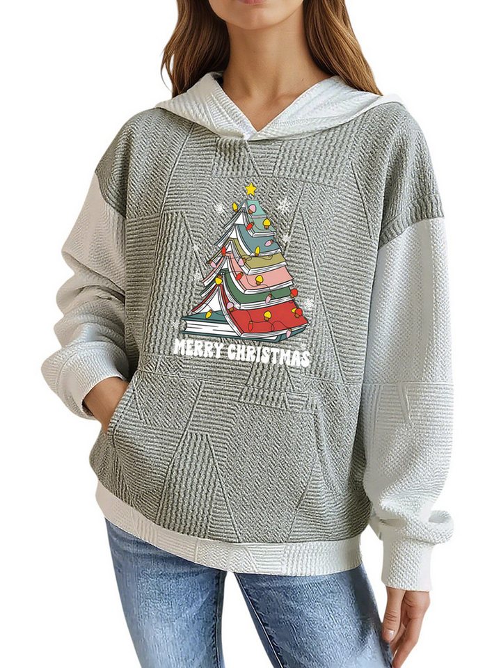 PYLIKE Hoodie Weihnachtsbaum Damen-Hoodie im Weitschnitt & Großtaschen Strukturierte Stoffe,Festlich Streetstyle für den Winter von PYLIKE
