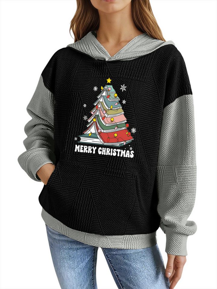 PYLIKE Hoodie Weihnachtsbaum Damen-Hoodie im Weitschnitt & Großtaschen Strukturierte Stoffe,Festlich Streetstyle für den Winter von PYLIKE