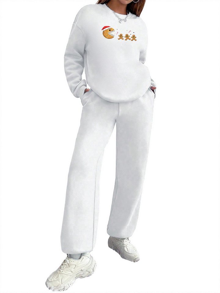 PYLIKE Jogginganzug 2-teiliges Damen Trainingsanzug: Rundhals Print Sweatshirt & Jogger (Set, Sweatshirt & Jogginghose), Für Weihnachten Lounge, Sport & Alltag von PYLIKE