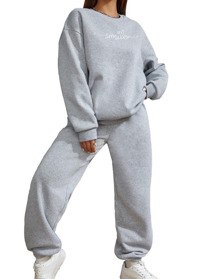 PYLIKE Jogginganzug Damen 2-teiliges Set: Print Sweatshirt &Jogginghose mit Taschen (Set, Sweatshirt & Jogginghose), Für Lounge, Sport & Alltag von PYLIKE