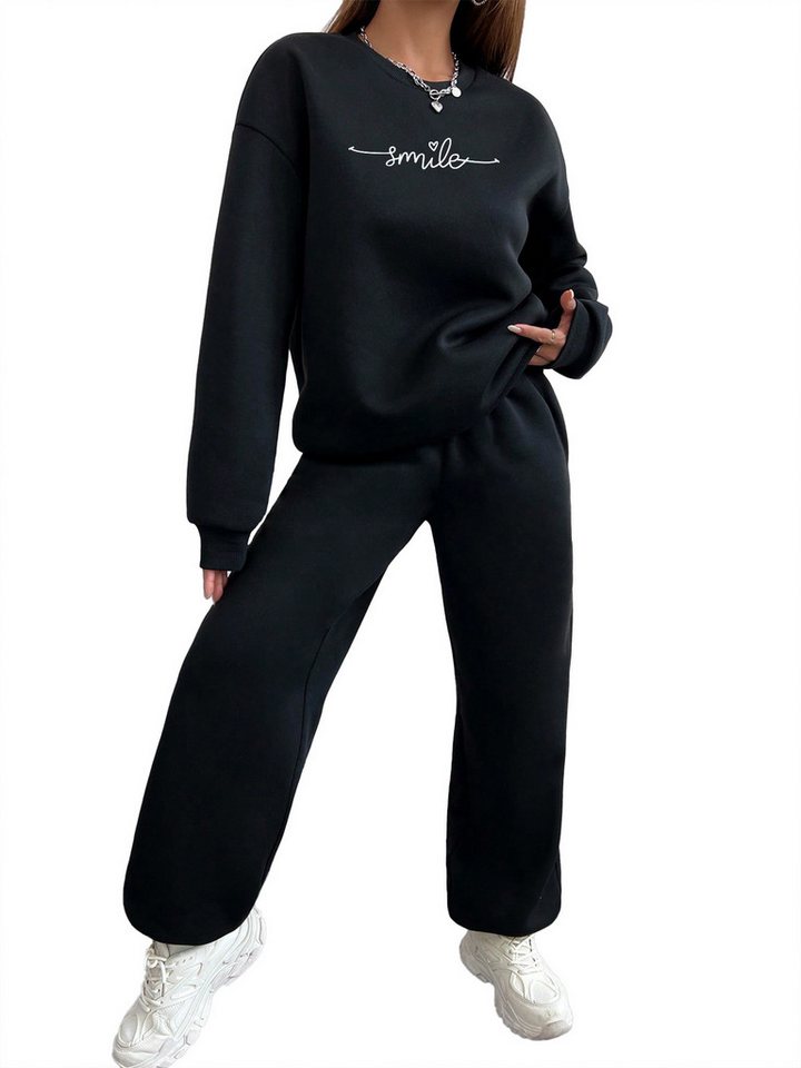 PYLIKE Jogginganzug Damen 2-teiliges Set: Print Sweatshirt &Jogginghose mit Taschen (Set, Sweatshirt & Jogginghose), Für Lounge, Sport & Alltag von PYLIKE