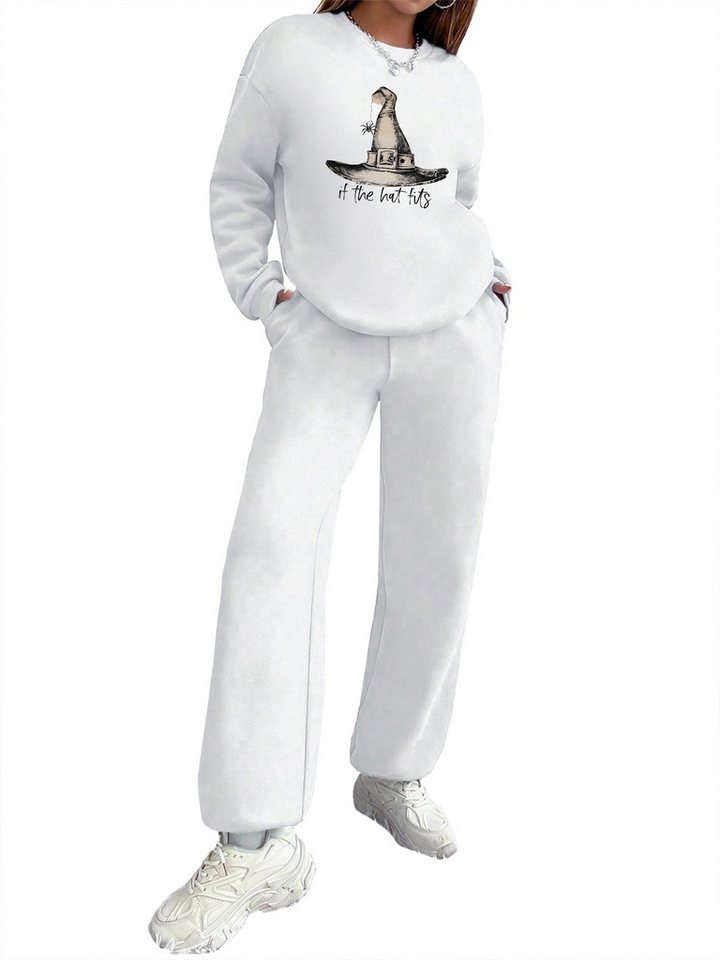 PYLIKE Jogginganzug Fashion Damen Freizeitanzug: bequemes Sweater &Sweatpants als Outfit (SET, Sweatshirt & Jogginghose), Fleecepullover & Baggy-Hose von PYLIKE
