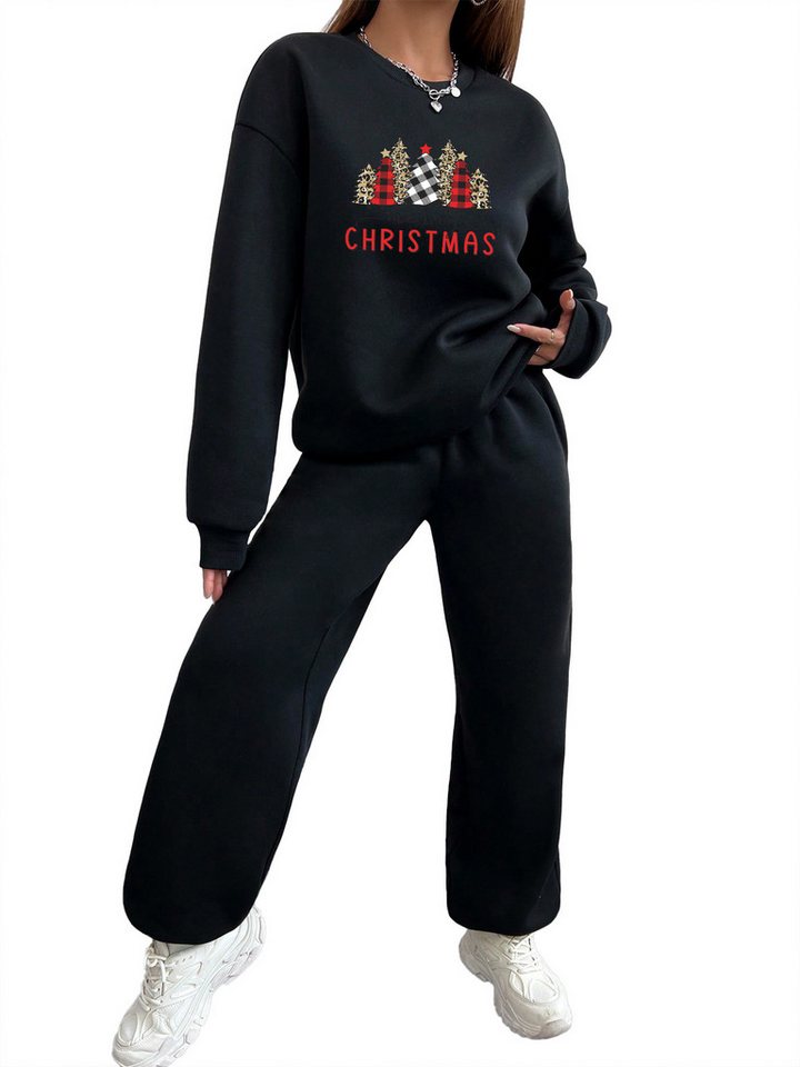 PYLIKE Jogginganzug Festlich Damen Freizeitanzug: bequemes Sweater &Sweatpants als Outfit (Set, Sweatshirt & Jogginghose), Besondere Weihnachts-Outfits von PYLIKE
