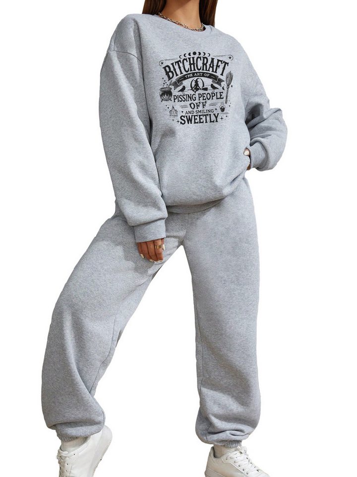 PYLIKE Jogginganzug Wintermode Fleecepullover Damen Lässiges 2-teiliges Set mit Print (SET), Print Sweatshirt & Jogginghose mit Taschen von PYLIKE