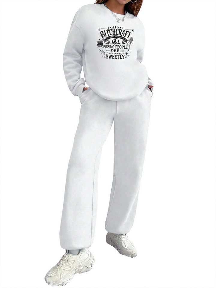 PYLIKE Jogginganzug Wintermode Fleecepullover Damen Lässiges 2-teiliges Set mit Print (SET), Print Sweatshirt & Jogginghose mit Taschen von PYLIKE
