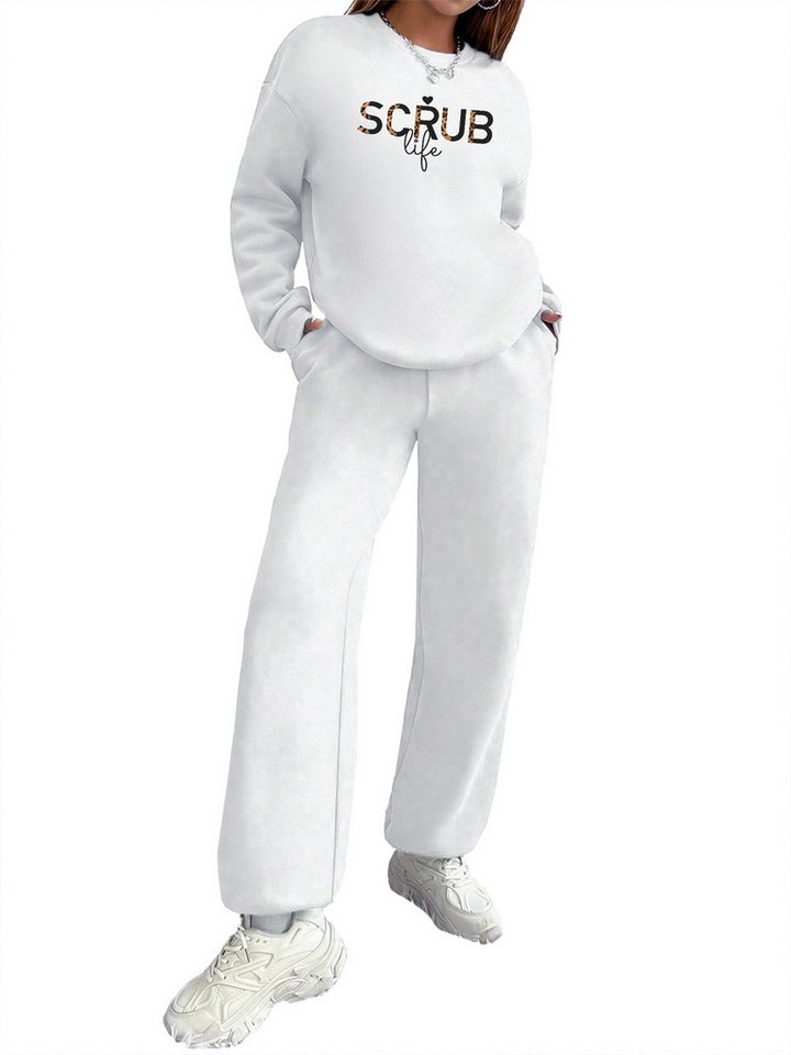 PYLIKE Jogginganzug Wintermode Fleecepullover Damen Oversized Lässiges 2-teiliges Set (SET, Sweatshirt & Jogginghose), Print Sweatshirt & Jogginghose mit Taschen von PYLIKE