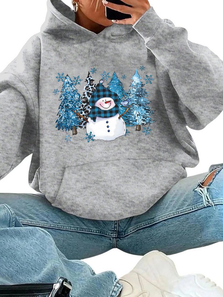 PYLIKE Kapuzenpullover Bequemer Damen Fleece Hoodie im Weitschnitt & Großtaschen Festlich Streetstyle für den Winter Weihnachten von PYLIKE