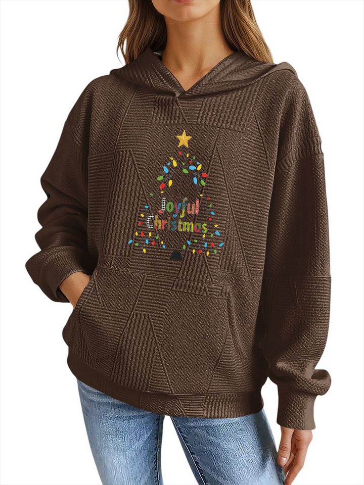 PYLIKE Kapuzenpullover Bequemer Damen-Hoodie im Weihnachtsbaum Print & Großtaschen Strukturierte Stoffe,Festlich Streetstyle für den Weihnachten Winter von PYLIKE