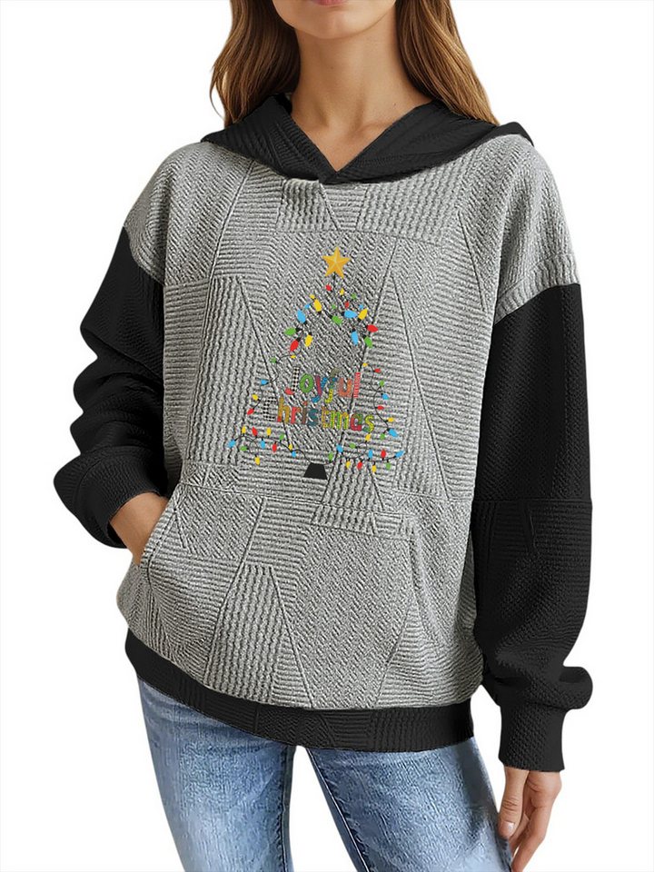 PYLIKE Kapuzenpullover Bequemer Damen-Hoodie im Weihnachtsbaum Print & Großtaschen Strukturierte Stoffe,Festlich Streetstyle für den Weihnachten Winter von PYLIKE