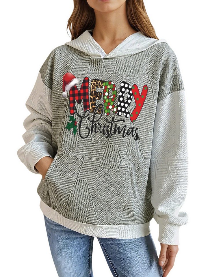 PYLIKE Kapuzenpullover Damen Festlich Kapuzenpullover mit Weihnachten-Print & Großtaschen Strukturierte Stoffe,Festlich Streetstyle für den Winter von PYLIKE