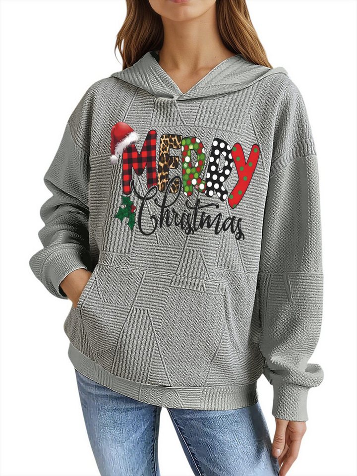 PYLIKE Kapuzenpullover Damen Festlich Kapuzenpullover mit Weihnachten-Print & Großtaschen Strukturierte Stoffe,Festlich Streetstyle für den Winter von PYLIKE