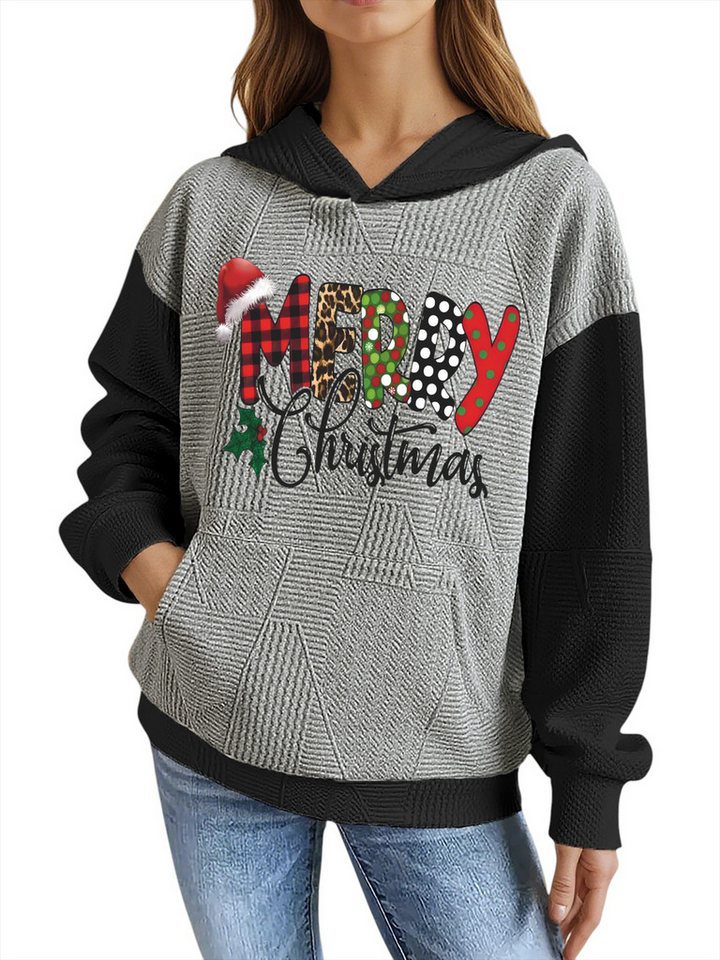 PYLIKE Kapuzenpullover Damen Festlich Kapuzenpullover mit Weihnachten-Print & Großtaschen Strukturierte Stoffe,Festlich Streetstyle für den Winter von PYLIKE