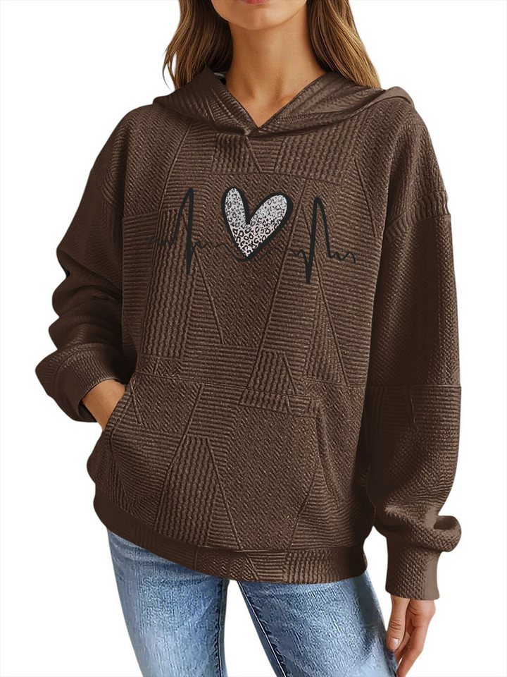 PYLIKE Kapuzenpullover Damen Langarm Kapuzenpullover mit großer Tasche,animal Print Strukturierte Stoffe,Lässiger Streetstyle für den Winter von PYLIKE