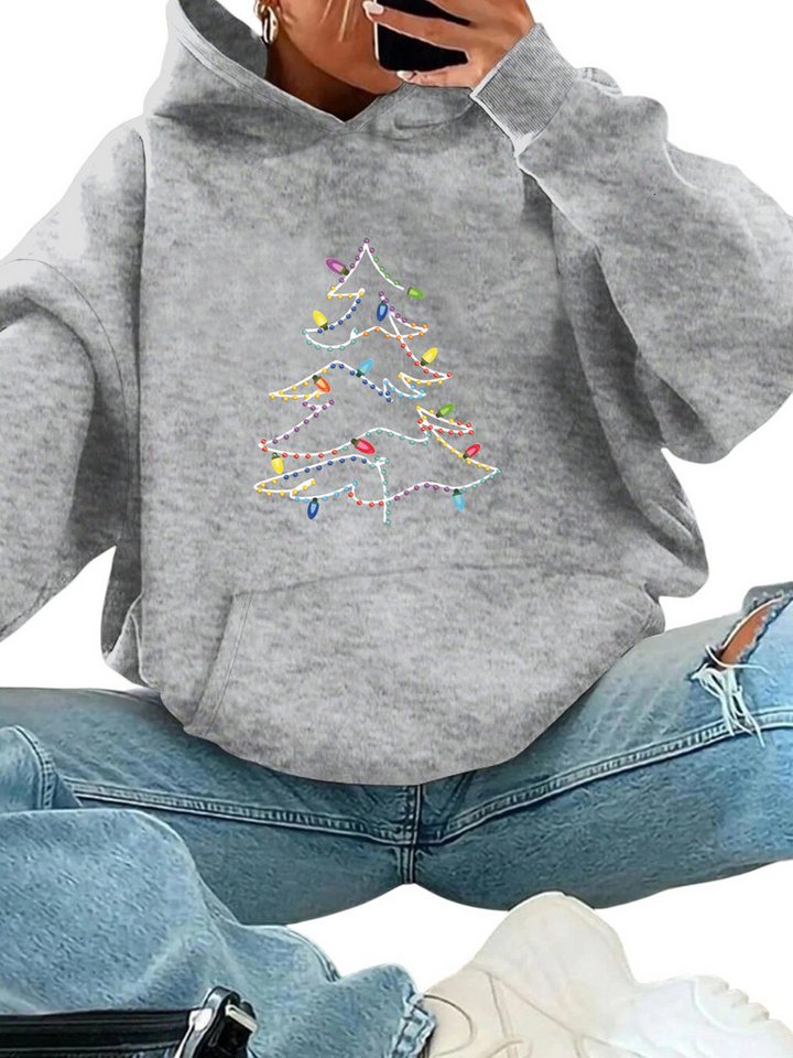 PYLIKE Kapuzenpullover Damen Print Hoodie aus kuscheligem Fleece mit großer Tasche Weihnachts-Sonderanfertigungen von PYLIKE