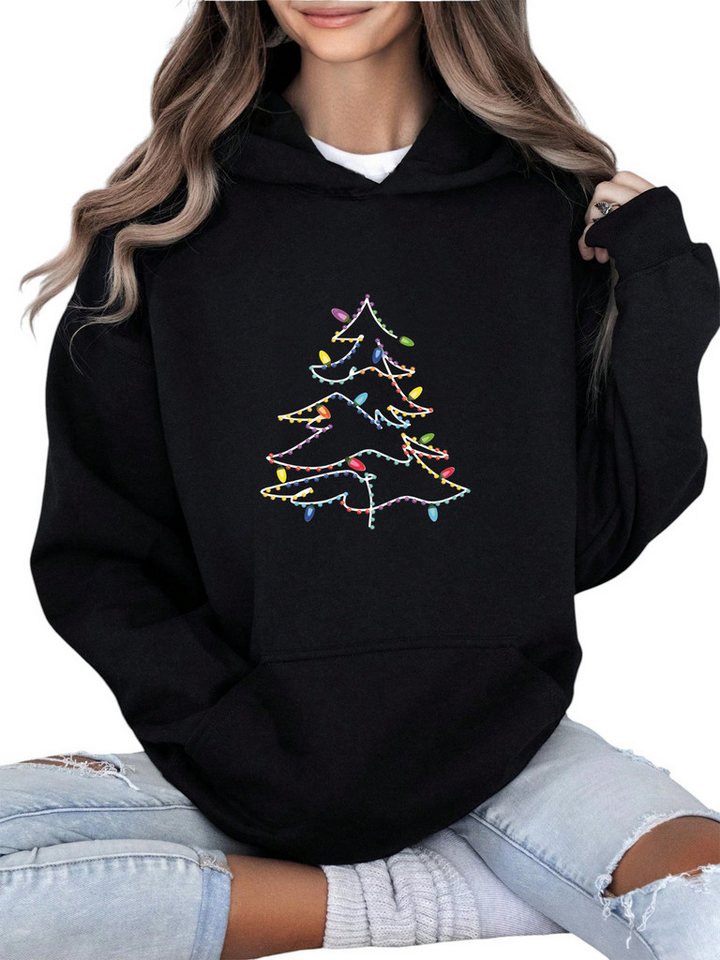 PYLIKE Kapuzenpullover Damen Print Hoodie aus kuscheligem Fleece mit großer Tasche Weihnachts-Sonderanfertigungen von PYLIKE