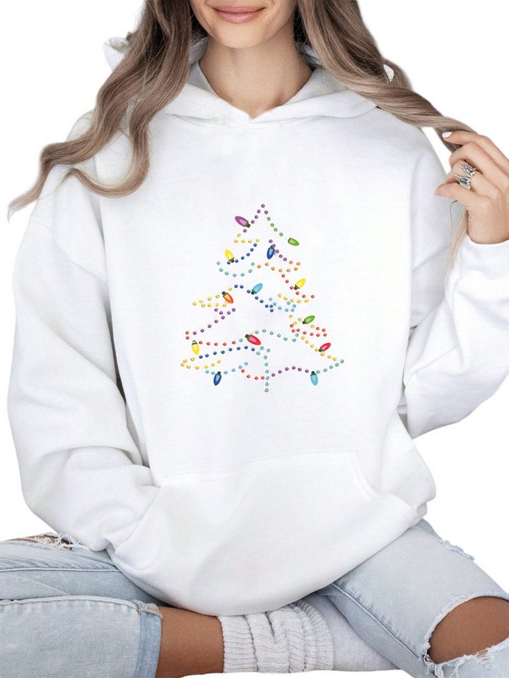 PYLIKE Kapuzenpullover Damen Print Hoodie aus kuscheligem Fleece mit großer Tasche Weihnachts-Sonderanfertigungen von PYLIKE