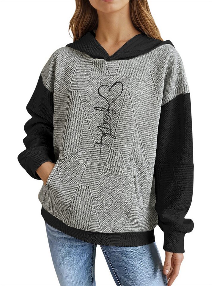 PYLIKE Kapuzenpullover Damen Print Hoodie mit großer Tasche und Farbblock-Spleißen Strukturierte Stoffe,Lässiger Streetstyle für den Winter PYLIKE Kapuzenpullover Damen Print Hoodie mit großer Tasche und Farbblock-Spleißen Strukturierte Stoffe,Lässiger Streetstyle für den Winter von PYLIKE