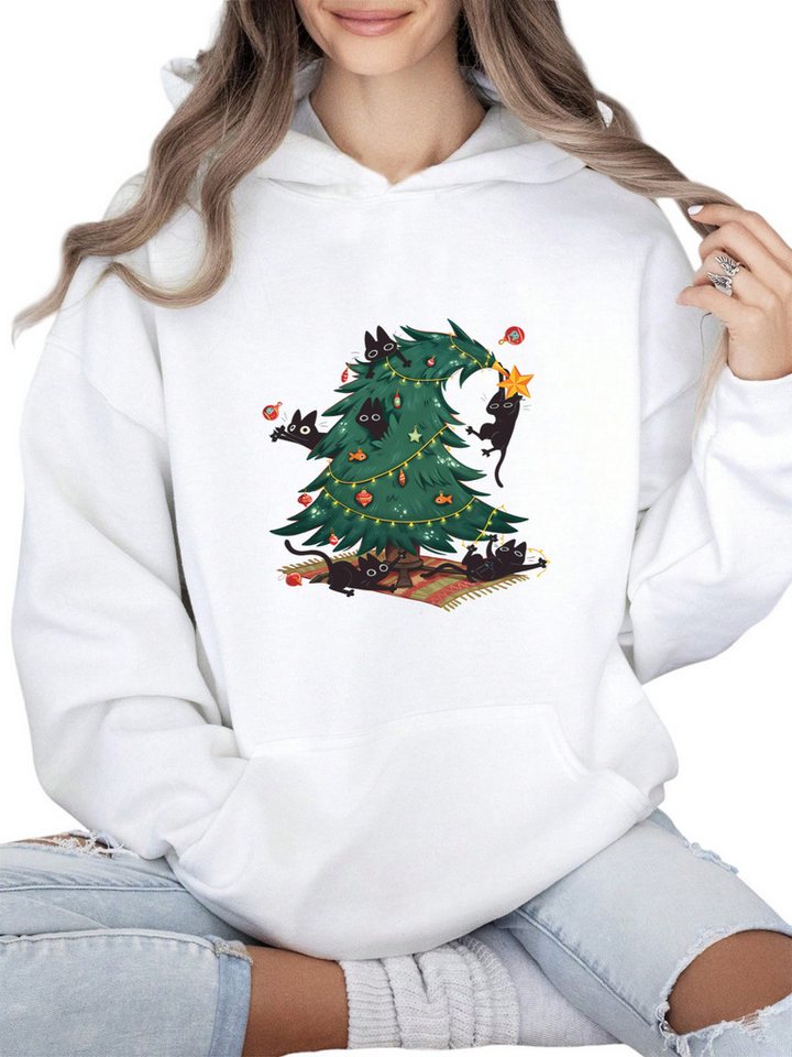 PYLIKE Kapuzenpullover Fleece-Kapuzenpullover Damen: mit KapuzeTasche,Weihnachten Print Perfekt für Weihnachten&Alltag & Freizeit von PYLIKE