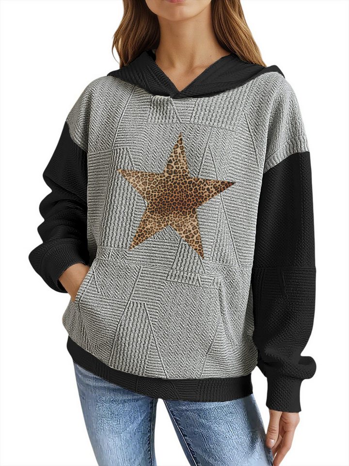 PYLIKE Kapuzenpullover Weicher Winter-Hoodie für Damen mit Großtaschen und Animal Print Strukturierte Stoffe,Lässiger Streetstyle für den Winter von PYLIKE