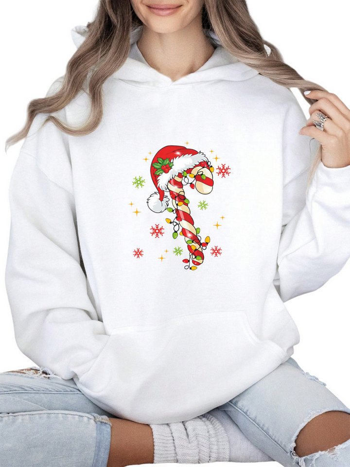 PYLIKE Kapuzenpullover Weihnachtsmütze Print Damen Fleece Kapuzenpullover mit großer Tasche Weihnachts-Sonderanfertigungen von PYLIKE
