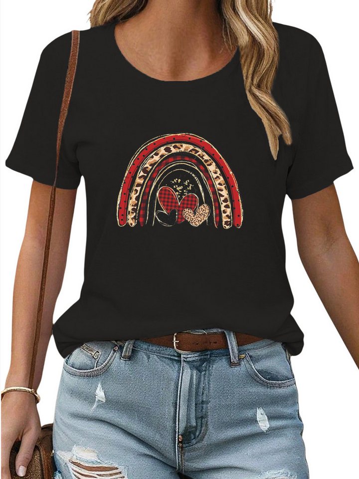 PYLIKE Kurzarmshirt Damen Bequemes Casual T shirt mit Animal Print Bequem für Freizeit und Büro,Strandurlaub von PYLIKE