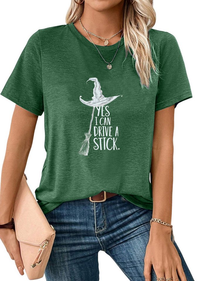 PYLIKE Kurzarmshirt Damen bequemes Halloween Kurzarmbluse Hexenhut Print-Shirt Halloween Special Feiertag tragen PYLIKE Kurzarmshirt Damen bequemes Halloween Kurzarmbluse Hexenhut Print-Shirt Halloween Special Feiertag tragen von PYLIKE