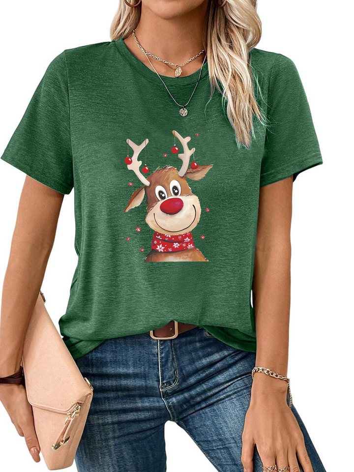 PYLIKE Kurzarmshirt Shirts Damen Festlich Elch Weihnachten bequemes t shirt Weihnachten Special Feiertag tragen von PYLIKE