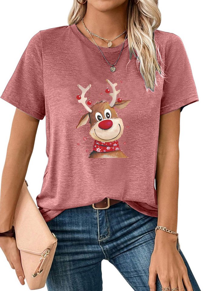 PYLIKE Kurzarmshirt Shirts Damen Festlich Elch Weihnachten bequemes t shirt Weihnachten Special Feiertag tragen von PYLIKE