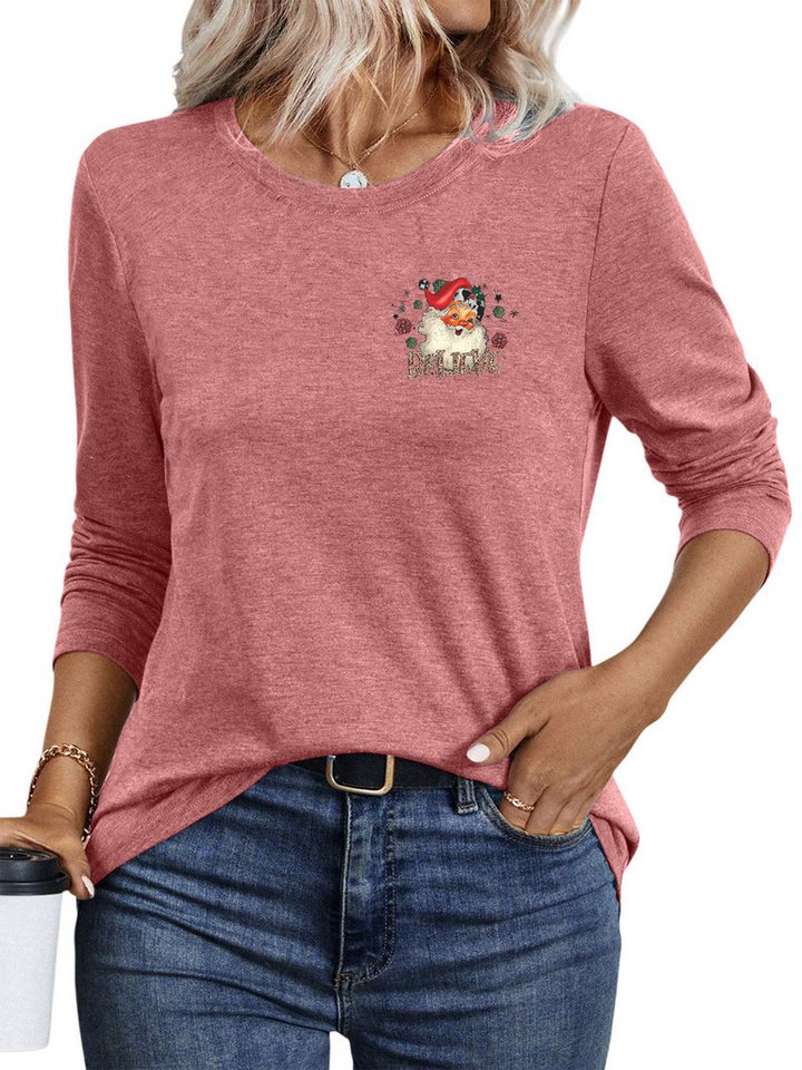 PYLIKE Langarmshirt Bequemes Shirt Damen Herbst Basic-Shirt mit Weihnachten Print Weihnachts-Sonderanfertigungen von PYLIKE